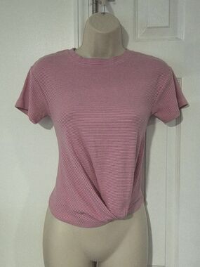 Striped Pink Short-Sleeve Twist Front Tee